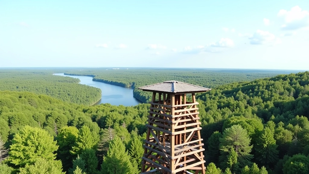 Skatu tornis Tērvetes parkā ar skaitu uz parka apkaimi un dabas ainavu